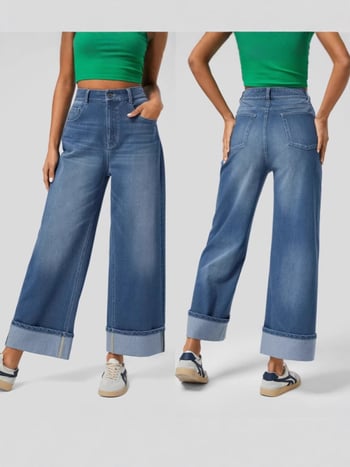 Дънки от памучен деним, прав силует, 80–90% памук, без еластичност, средна дебелина