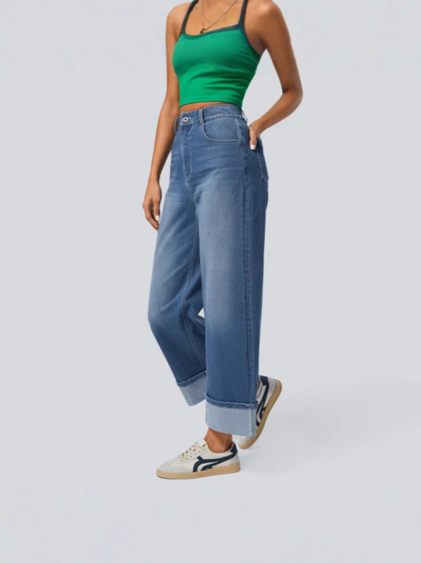 Дънки от памучен деним, прав силует, 80–90% памук, без еластичност, средна дебелина