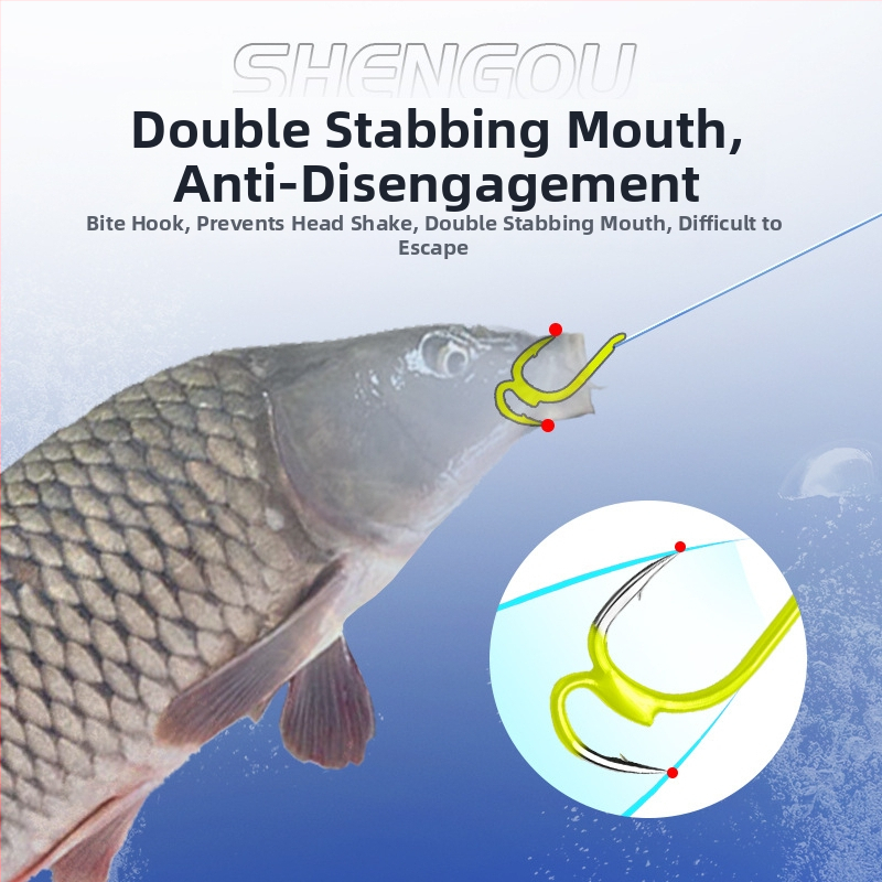 Ribarska udica - druga generacija dvostrukog kuka, sprječava ispadanje, s bodljom (barb), tip kuka: Alphabet god hook, za ribolov na jezeru.