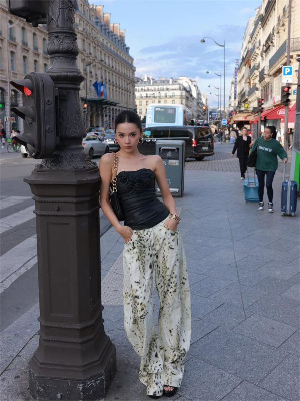 Ženske traperice od denima s leopard printom, američki vintage stil, široke nogavice, niski struk