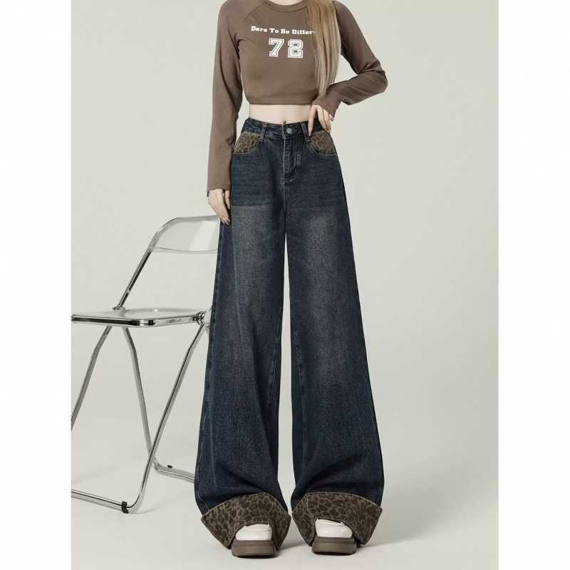 Traperice s vintage patchwork leopard uzorkom, rolirani rub, visoki struk, široke nogavice