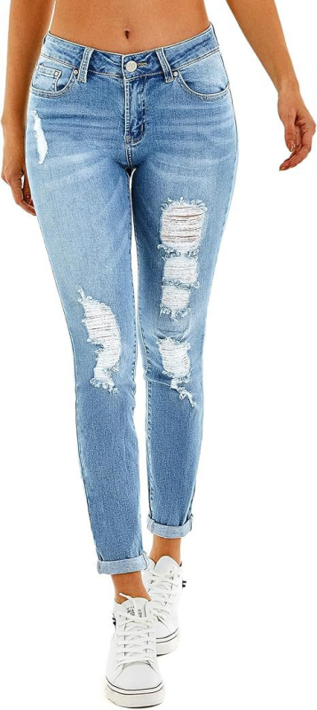 Ženske skinny traperice s niskim strukom i poderotinama, denim 50–70% pamuk, 30–50% poliester, proljeće 2025