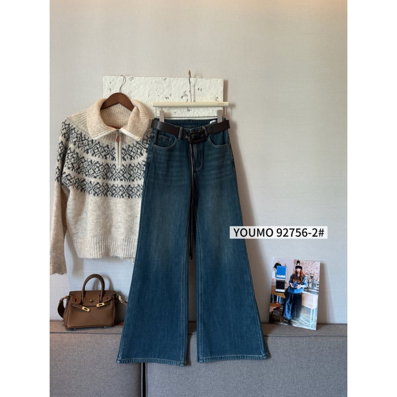 Traperice s visokim strukom, debeli denimu pamuk, mikro flare nogavice, retro stil, zima 2025