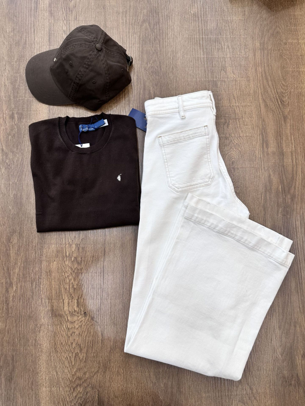 Traperice s visokim strukom i širokim nogavicama, zip, pamuk 80–90% (Jesen 2025)