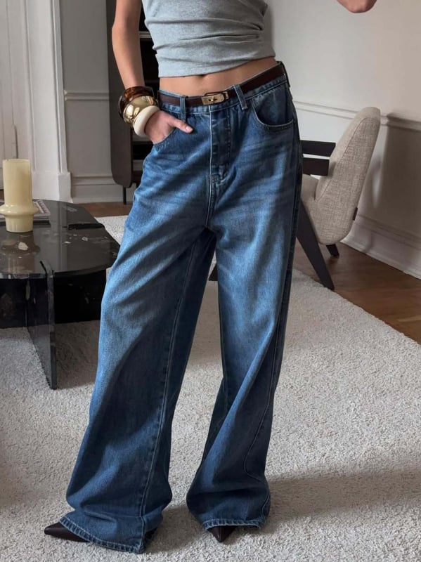 Ženske traperice širokih nogavica, visoki struk, denim 95% pamuk, street fashionista stil