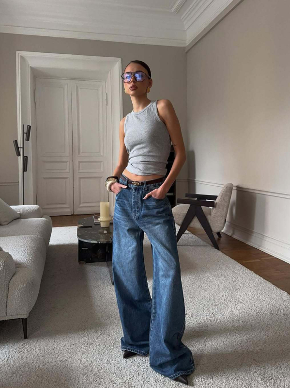 Ženske traperice širokih nogavica, visoki struk, denim 95% pamuk, street fashionista stil