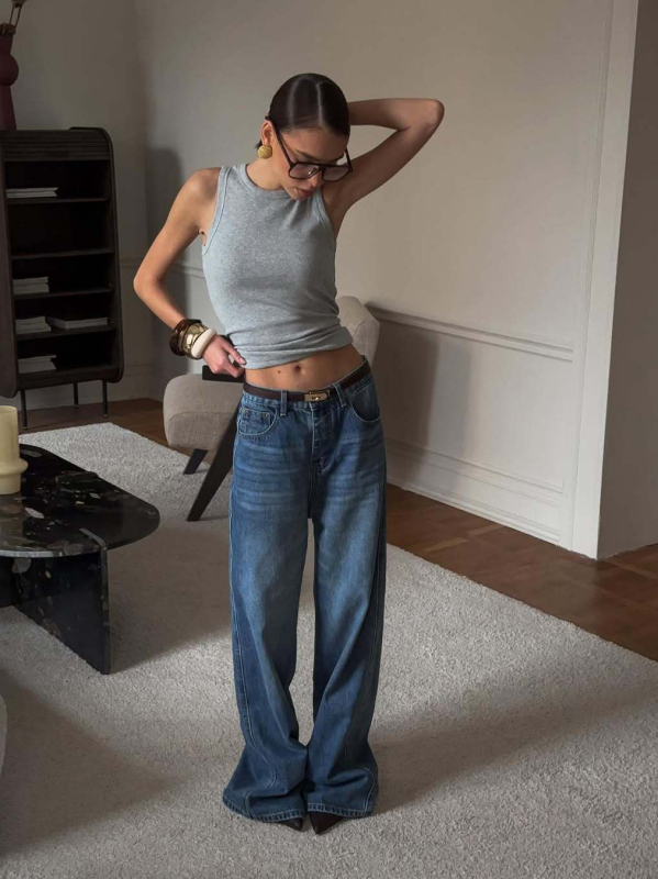 Ženske traperice širokih nogavica, visoki struk, denim 95% pamuk, street fashionista stil