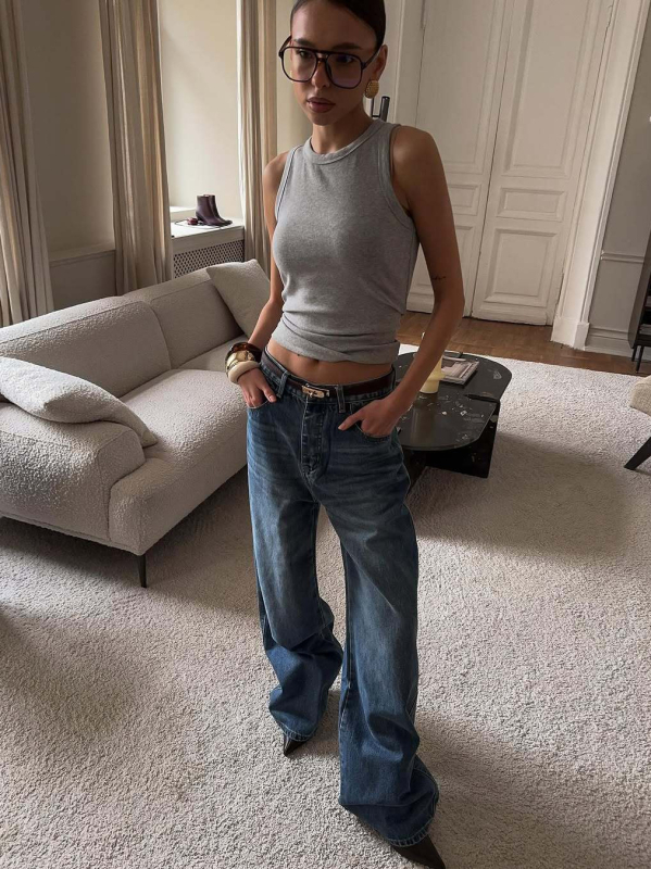 Ženske traperice širokih nogavica, visoki struk, denim 95% pamuk, street fashionista stil