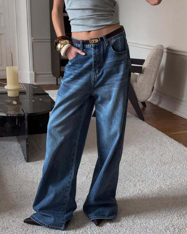 Ženske traperice širokih nogavica, visoki struk, denim 95% pamuk, street fashionista stil