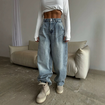 RS ženske traperice od denima – američki retro stil, niski struk, bez elastana, isprani denim, široke nogavice ravnog kroja