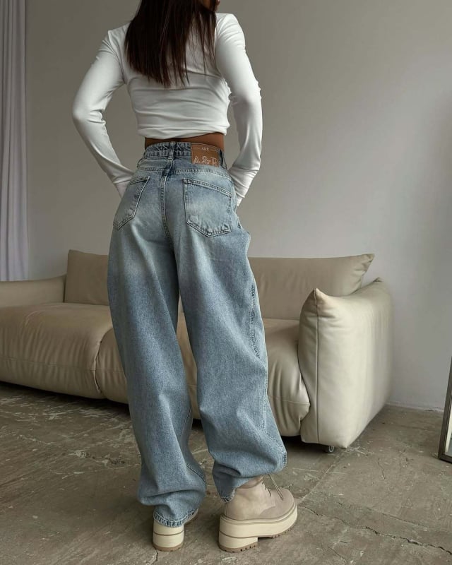 RS ženske traperice od denima – američki retro stil, niski struk, bez elastana, isprani denim, široke nogavice ravnog kroja