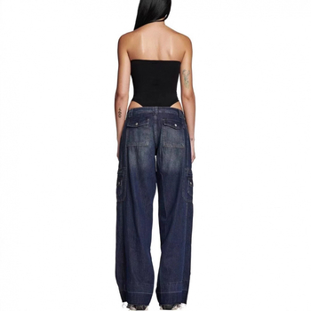Traperice od denima s niskim strukom, ravnih nogavica, pune duljine, poliesterska smjesa 50–70% (Denim; Low waist; Straight-leg; Full length; Polyester 50–70%)