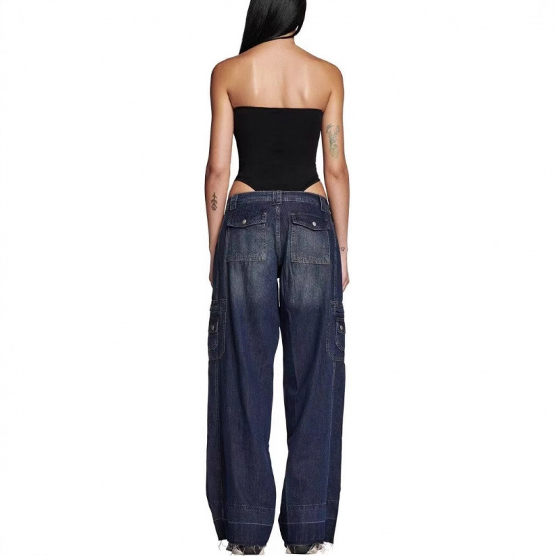 Traperice od denima s niskim strukom, ravnih nogavica, pune duljine, poliesterska smjesa 50–70% (Denim; Low waist; Straight-leg; Full length; Polyester 50–70%)