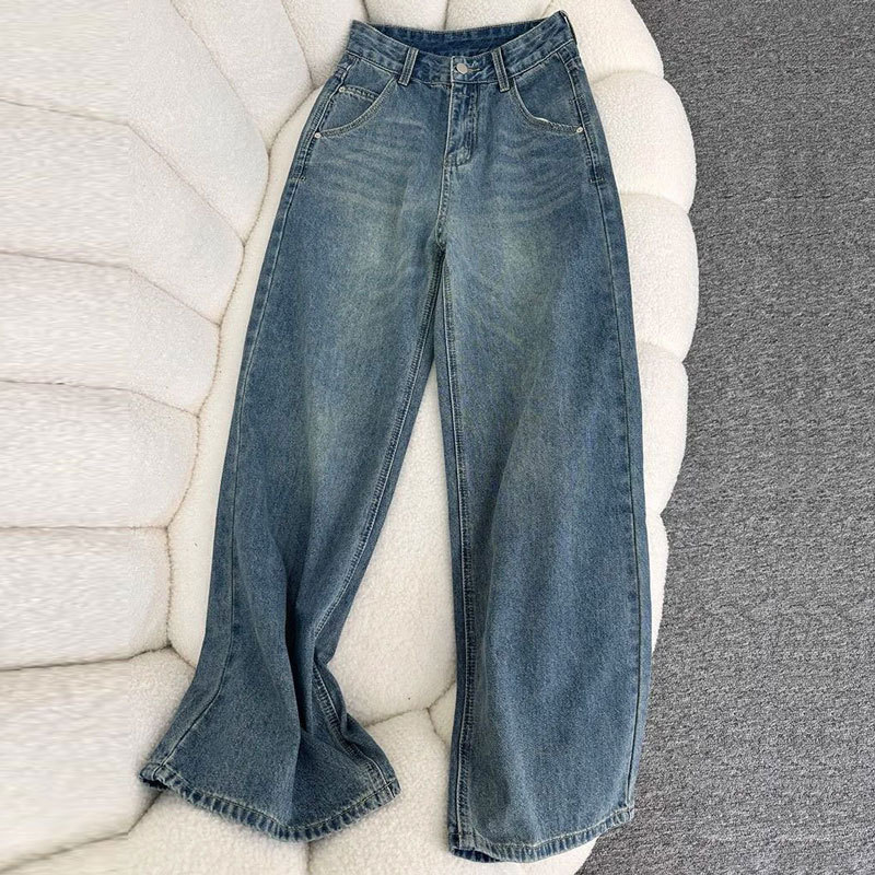Ženske traperice ravnih krojeva, visoki struk, casual stil, denim pamuk-elastan, pranje pijeskom