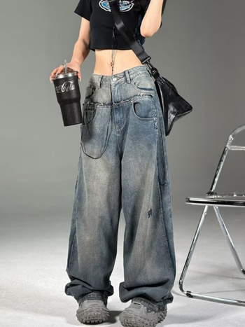 Ženske traperice s visokim strukom i ravnim krojem, denim pamuk, 50–70% glavnog materijala, gradski stil, mikroelastičnost