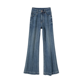 Ženske traperice s četiri smjera elastičnosti, blago široke nogavice, visoki pojas, denim s pamukom 30–50%