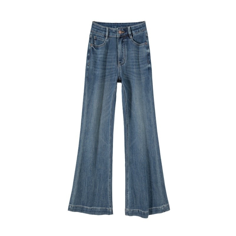 Ženske traperice s četiri smjera elastičnosti, blago široke nogavice, visoki pojas, denim s pamukom 30–50%