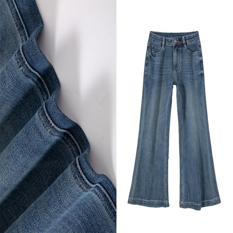 Ženske traperice s četiri smjera elastičnosti, blago široke nogavice, visoki pojas, denim s pamukom 30–50%