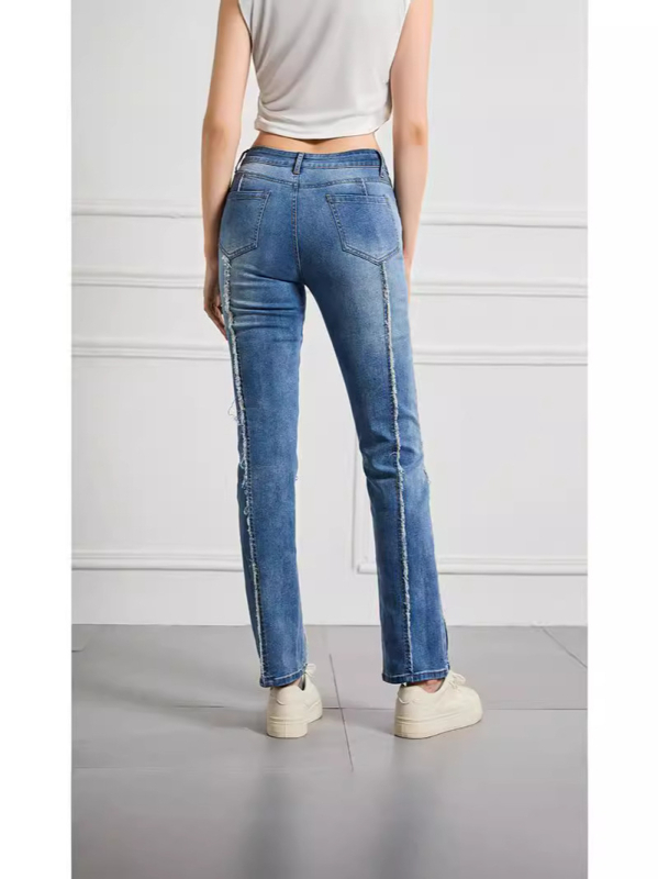 Ženske traperice, uski kroj mikro hlače, srednji pojas, denim, visoka elastičnost, izbjeljeni završetak