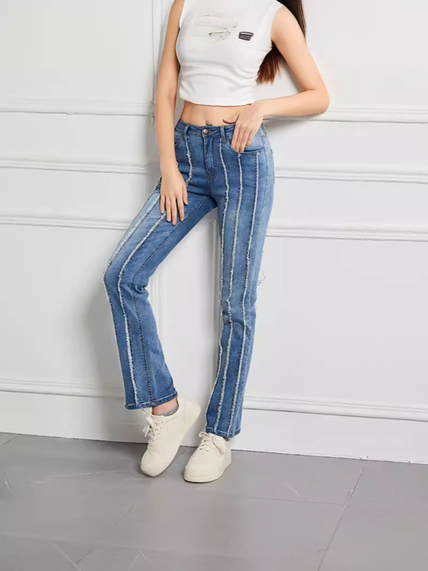Ženske traperice, uski kroj mikro hlače, srednji pojas, denim, visoka elastičnost, izbjeljeni završetak