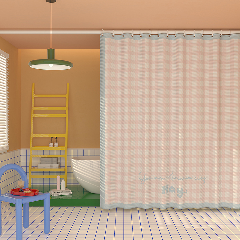 Полиестерова завеса за душ с каре, без пробиване на дупки, водоустойчива и против мухъл, разделяща завеса за баня