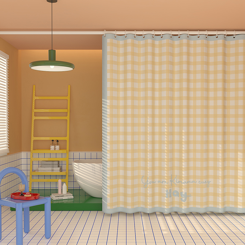 Полиестерова завеса за душ с каре, без пробиване на дупки, водоустойчива и против мухъл, разделяща завеса за баня