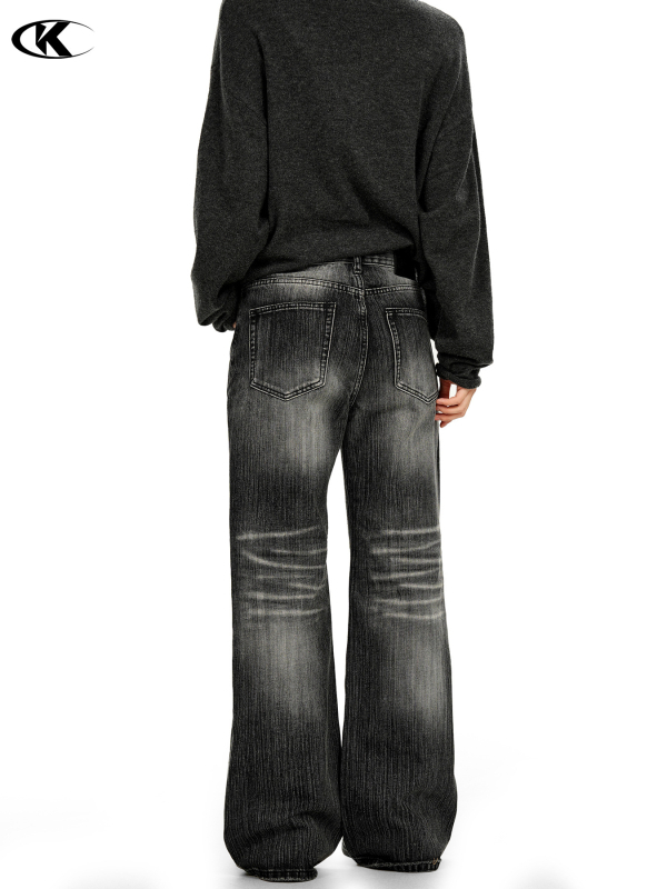 11KN Женски дънки с микро флейр, деним памук с полиестер, 70–80% деним памук, distressed, средна талия, дълги панталони, уличен стил