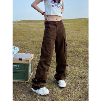 Ženske denim radne hlače – ravni kroj, visok pojas, pamuk denim, šivanje, ljeto 2023