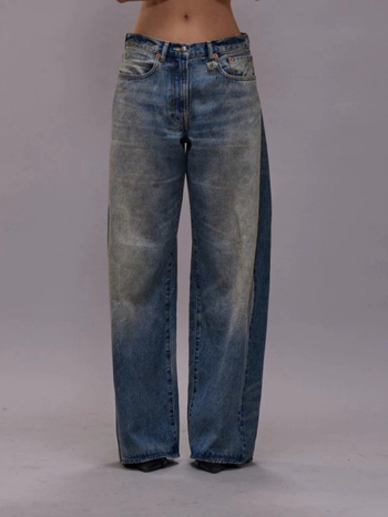 Traperice s visokim strukom i širokim nogavicama, patchwork denim, pamuk, jesen 2025