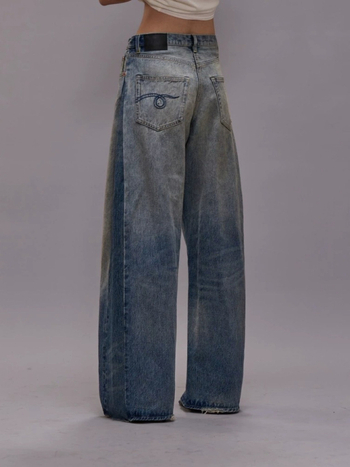 Traperice s visokim strukom i širokim nogavicama, patchwork denim, pamuk, jesen 2025