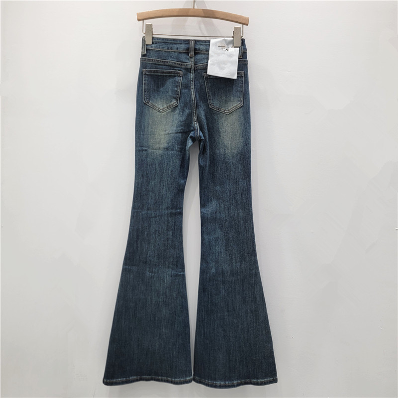 Traperice s uzorkom mačjeg grebanja, bootcut kroj, denim, 30-50% poliester, mikro-elastične, niska struka
