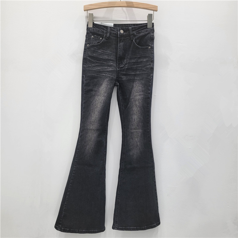 Traperice s uzorkom mačjeg grebanja, bootcut kroj, denim, 30-50% poliester, mikro-elastične, niska struka