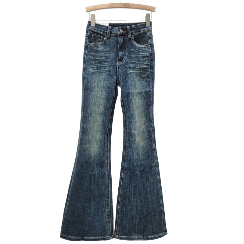 Traperice s uzorkom mačjeg grebanja, bootcut kroj, denim, 30-50% poliester, mikro-elastične, niska struka