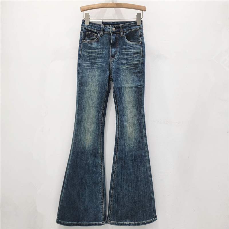Traperice s uzorkom mačjeg grebanja, bootcut kroj, denim, 30-50% poliester, mikro-elastične, niska struka