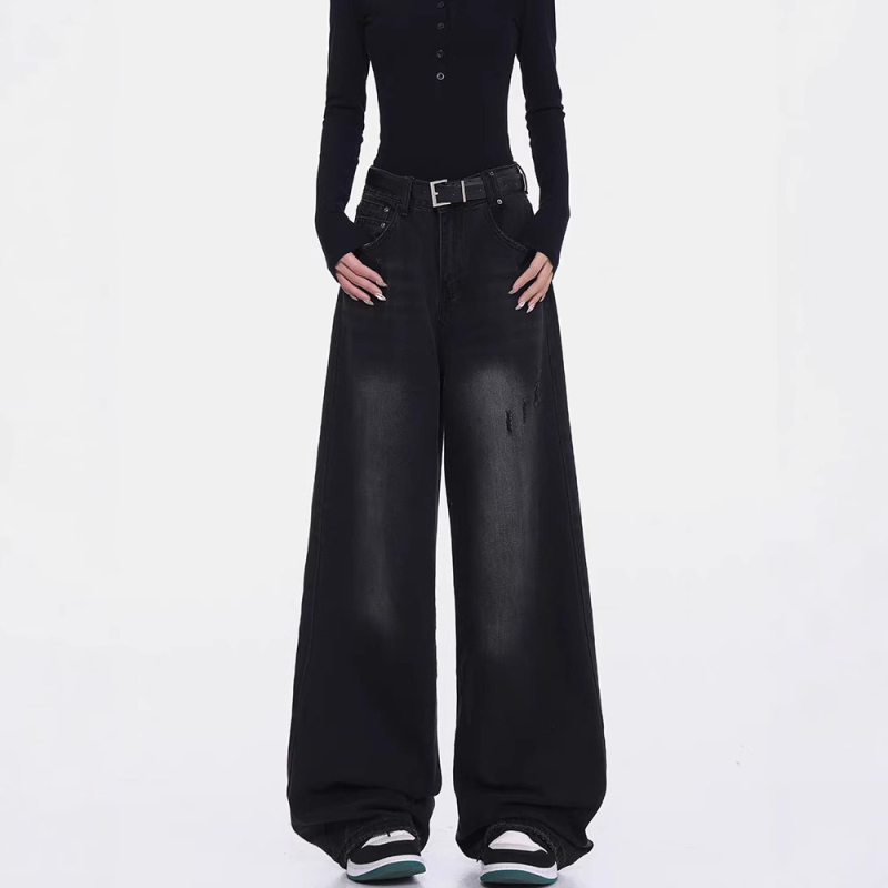 Traperice - Visoki struk, Široke nogavice, Denim, Pamuk 50-70%, Poliester <30%