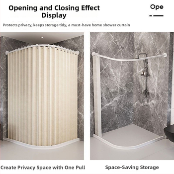 Сгъваем магнитен комплект за душ завеса, без пробиване, водоустойчива ленена тъкан, извита душ зона със сухо–мокро разделение