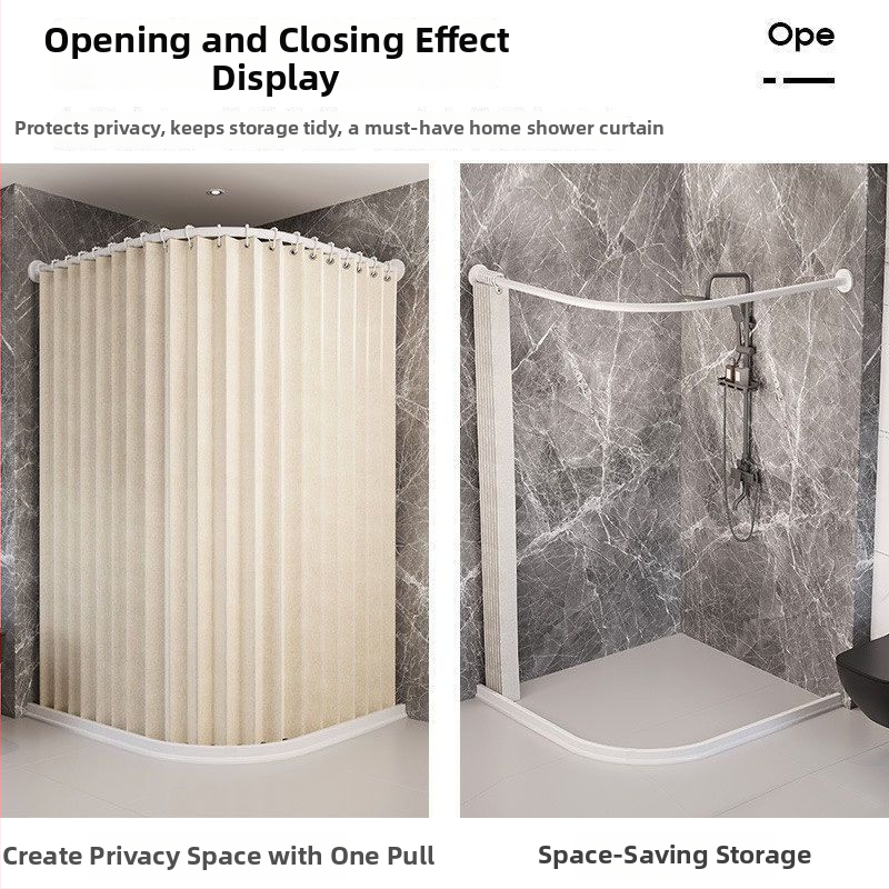 Сгъваем магнитен комплект за душ завеса, без пробиване, водоустойчива ленена тъкан, извита душ зона със сухо–мокро разделение