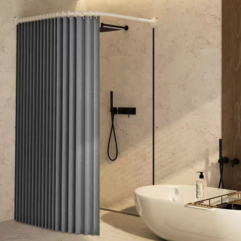Сгъваем магнитен комплект за душ завеса, без пробиване, водоустойчива ленена тъкан, извита душ зона със сухо–мокро разделение