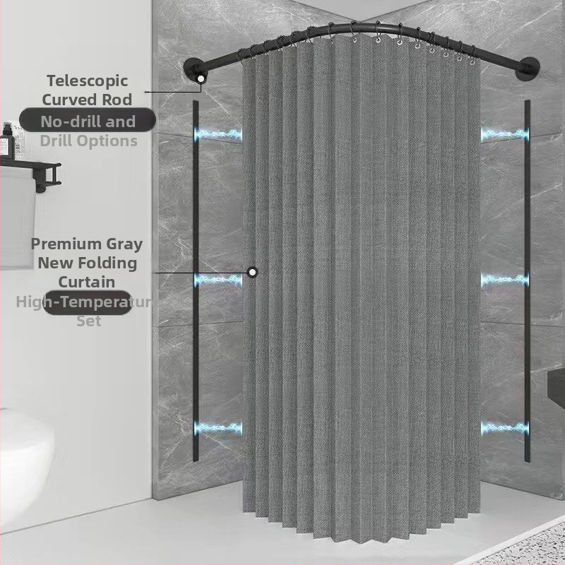 Сгъваем магнитен комплект за душ завеса, без пробиване, водоустойчива ленена тъкан, извита душ зона със сухо–мокро разделение