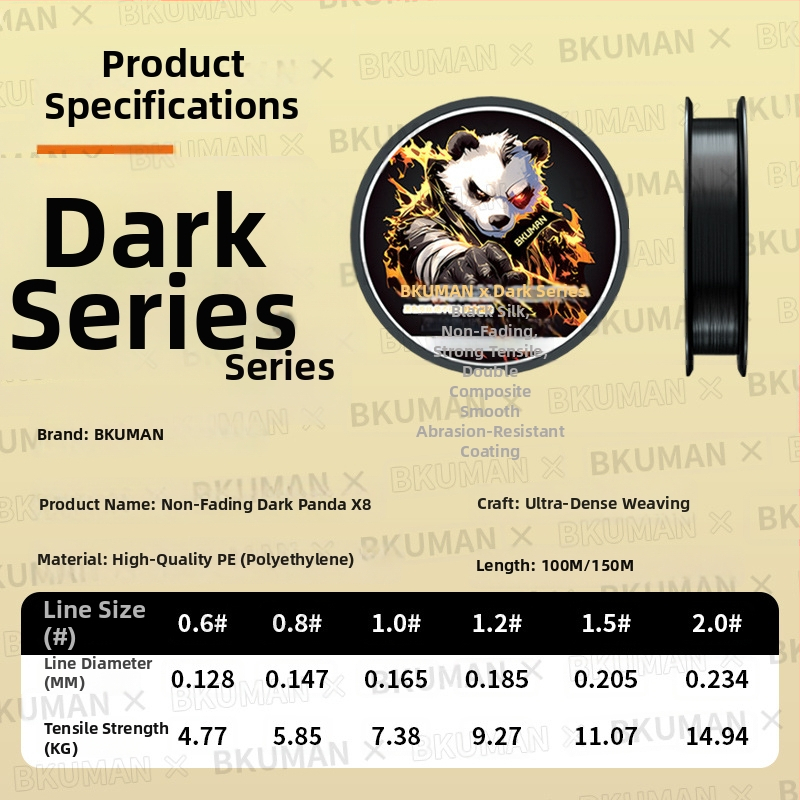BKUMAN hlavná línia, 8–vláknová PE šnúrka, nosnosť 3–33 kg, hladká na dlhé hody