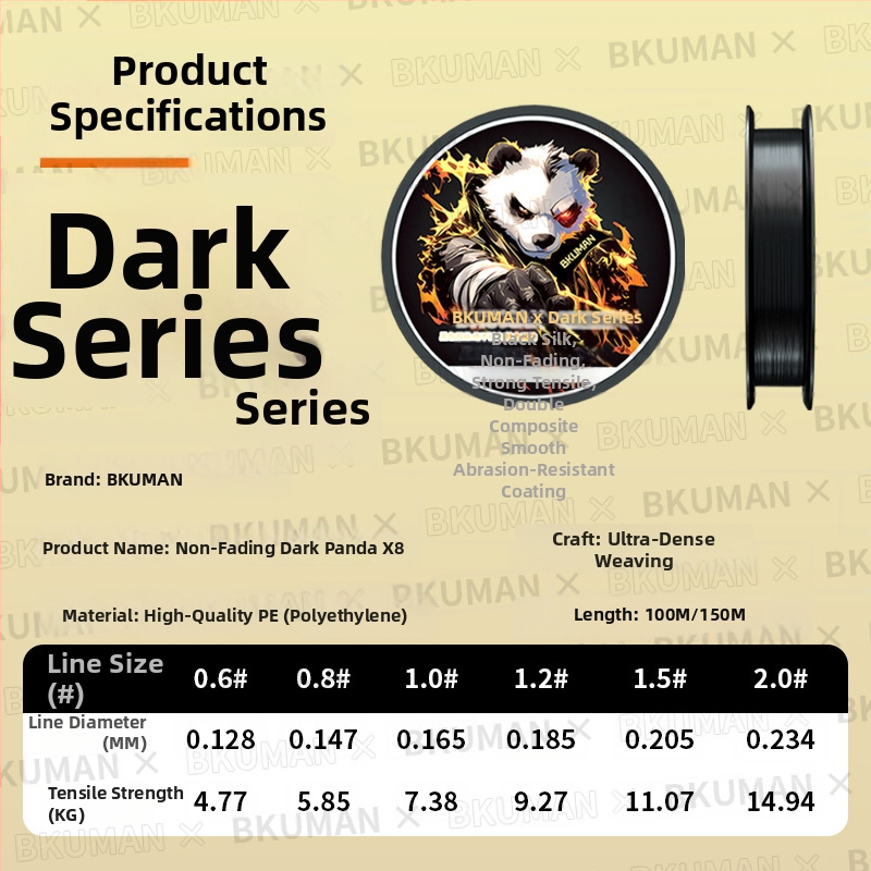 BKUMAN hlavná línia, 8–vláknová PE šnúrka, nosnosť 3–33 kg, hladká na dlhé hody