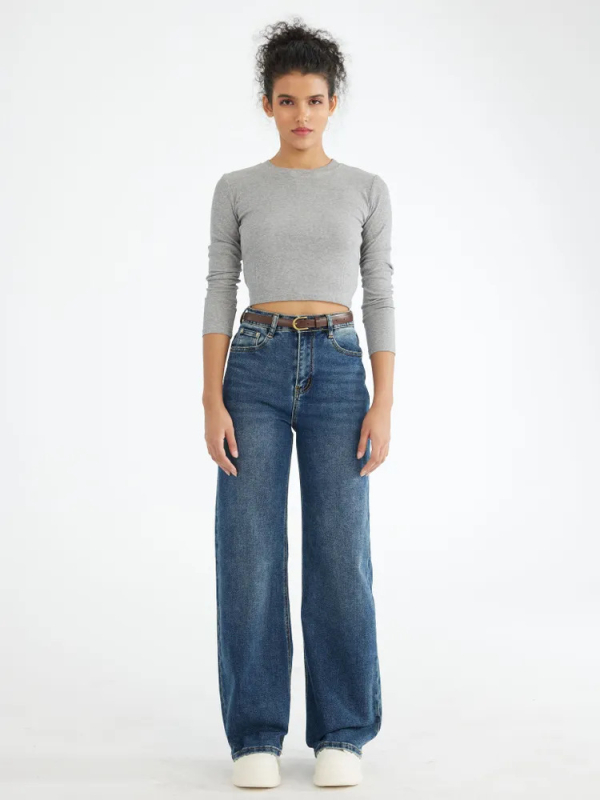 Ženske traperice od denimu, široke nogavice, opuštena silueta, 70–80% pamuka, proljeće 2025