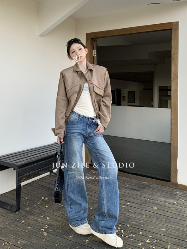 Žene široke hlače traperice, američki retro stil, visokim strukom, duljina do poda, denim s 50–70% pamuka