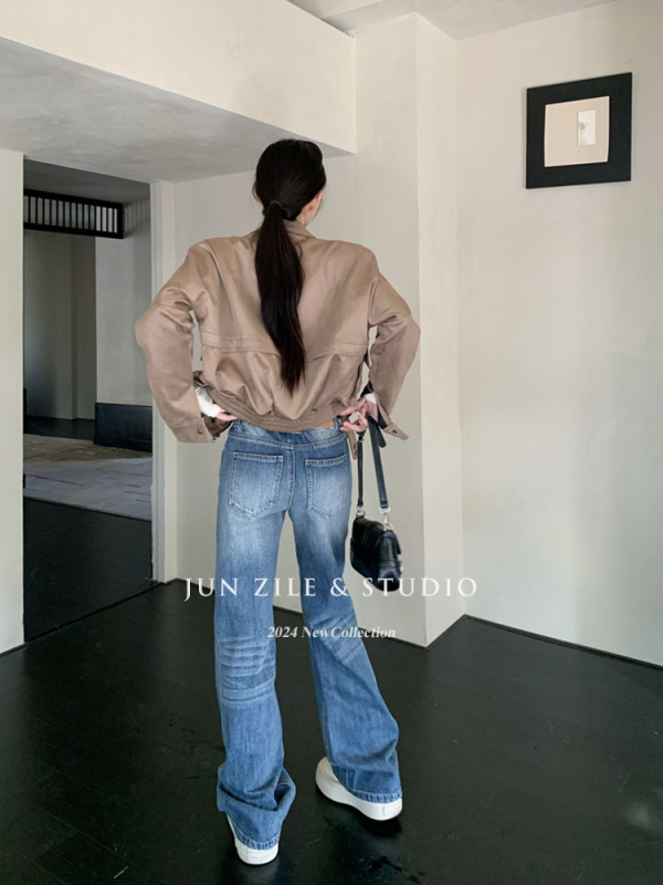Žene široke hlače traperice, američki retro stil, visokim strukom, duljina do poda, denim s 50–70% pamuka