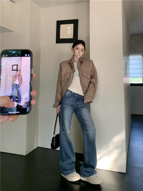 Žene široke hlače traperice, američki retro stil, visokim strukom, duljina do poda, denim s 50–70% pamuka