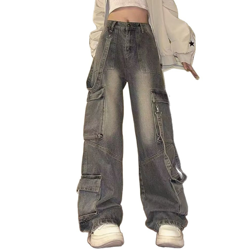 Traperice visokog struka, ravni kroj, denim s 30–50% poliestera, detalj koláže