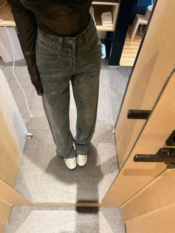 Τζιν υψηλής μέσης, ίσια casual γραμμή, ντένιμ με 30–50% σπάντεξ, σχέδιο κολάζ/σμίλευση