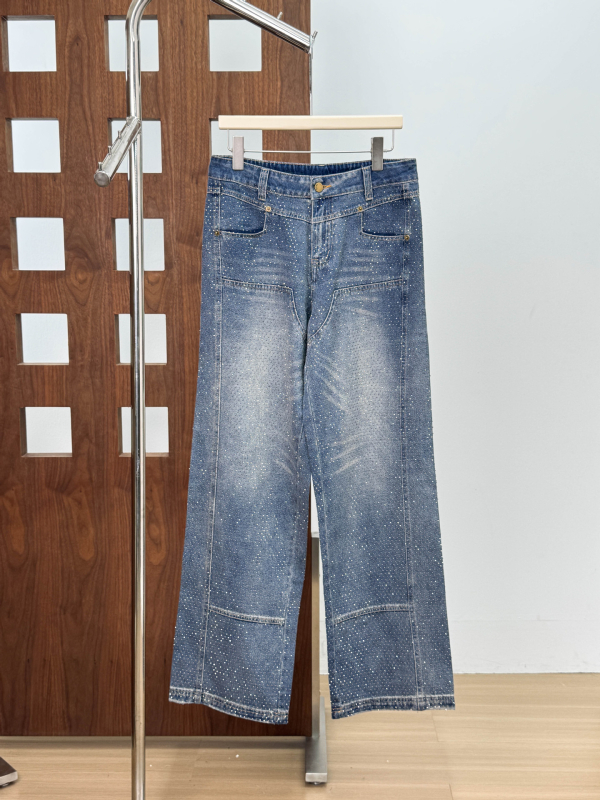 Τζιν υψηλής μέσης, ίσια casual γραμμή, ντένιμ με 30–50% σπάντεξ, σχέδιο κολάζ/σμίλευση