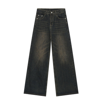 Muške traperice - korejskog stila, širok kroj, srednji pojas, isprani denim, 90% pamuk, 5% poliester, 5% viskoza