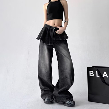 Blugi pentru femei cu patchwork în stil vintage, croială largă, bumbac 50–70%, talie joasă/medie, microelasticitate